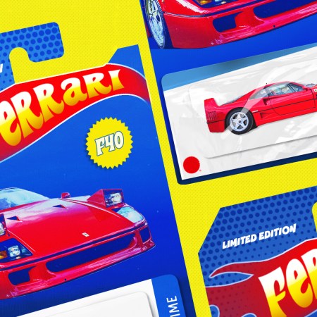 An illustration of a real Ferrari F40 in Hot Wheels packaging. The toy company just restarted its partnership with Ferrari after a 10-year hiatus.