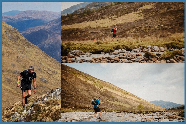 Trail runners crossing rivers and scaling hills during the Highland Ultra on Scotland’s remote and rugged Knoydart Peninsula.