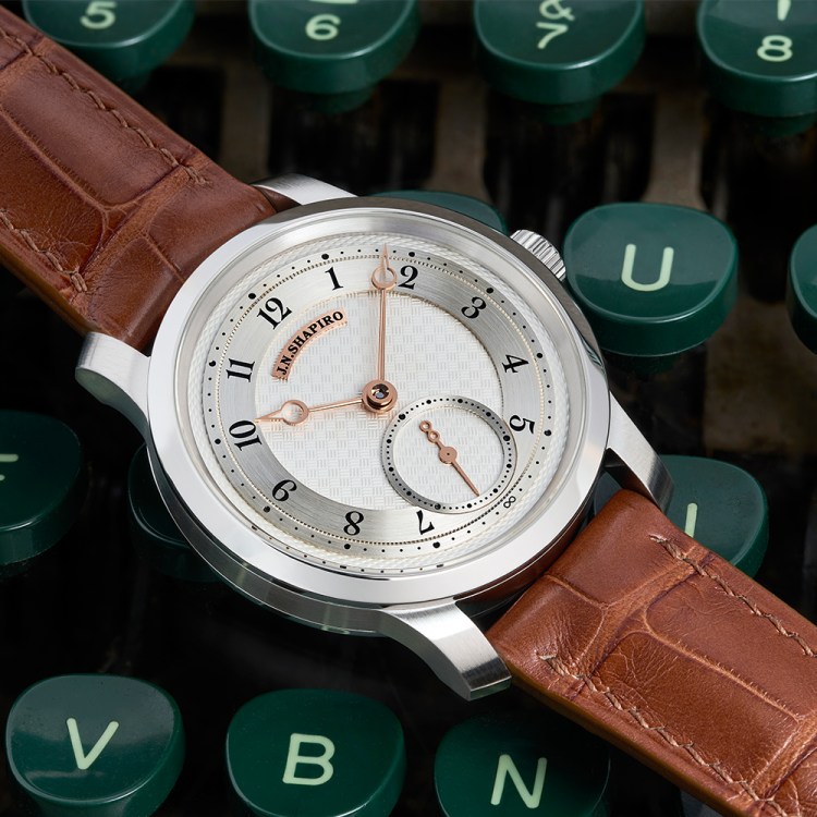 The Infinity Series Pure watch in frosted silver and rose gold from J.N. Shapiro